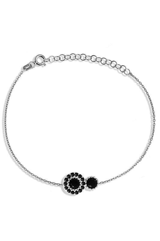 Elegant Sterling Silver Bracelet with Black Crystal Encrusted Circles