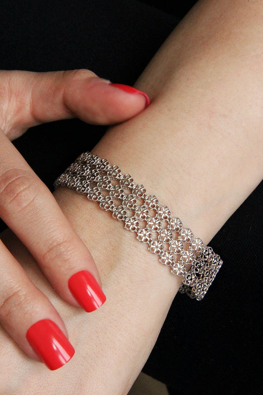 Glamorous Sterling Silver Full Pave Bracelet